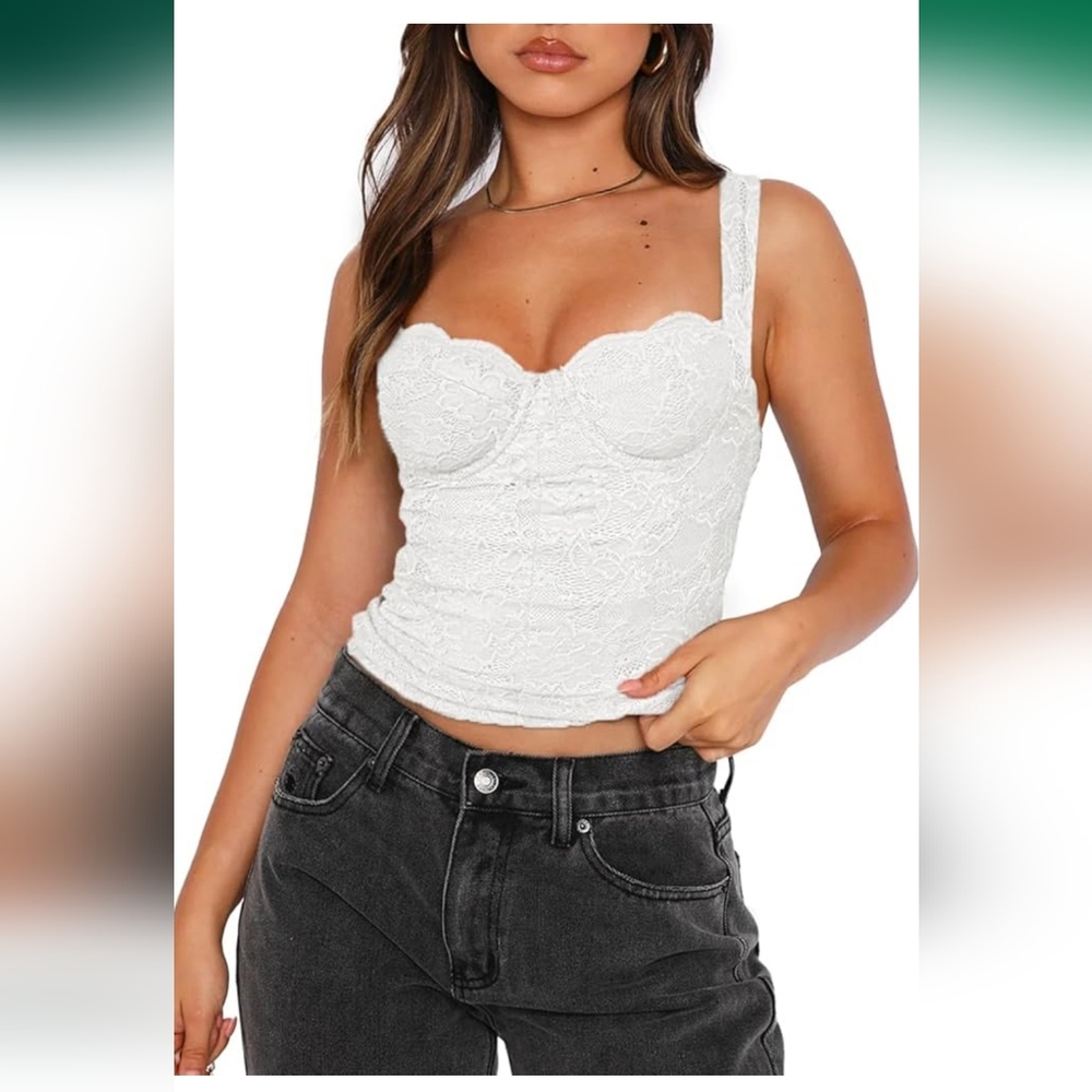 Reoria Elegant White Bustier Lace Women’s Top